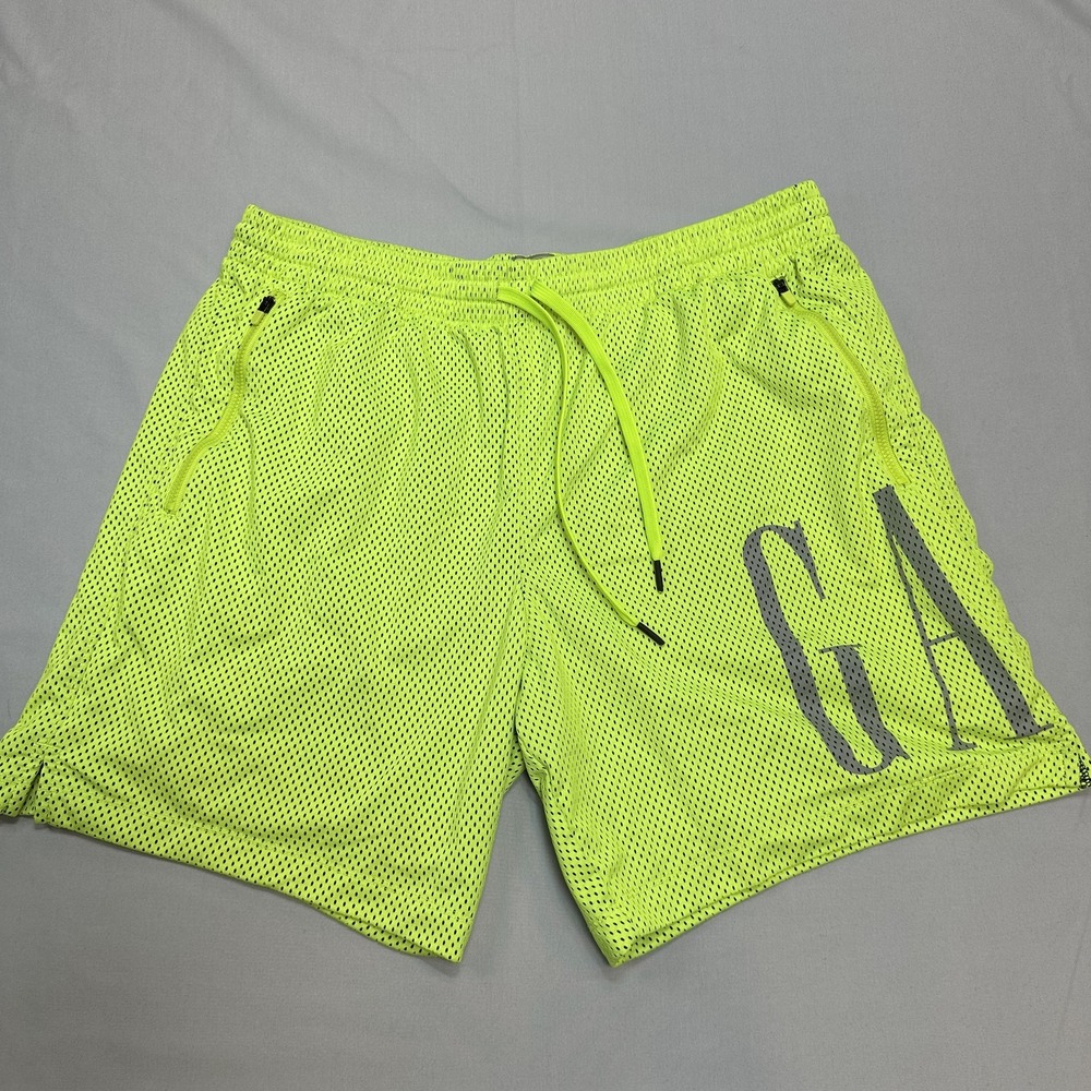 Gap Shorts Mens Medium Yellow 6 In Mesh Lined Spellout Running Active Gym